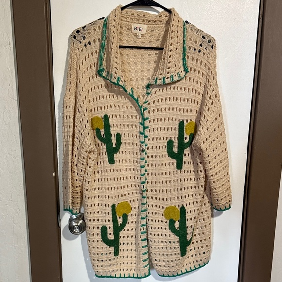 BiBi Cream Crochet Cardigan with Cactus Motif - Picture 1 of 4